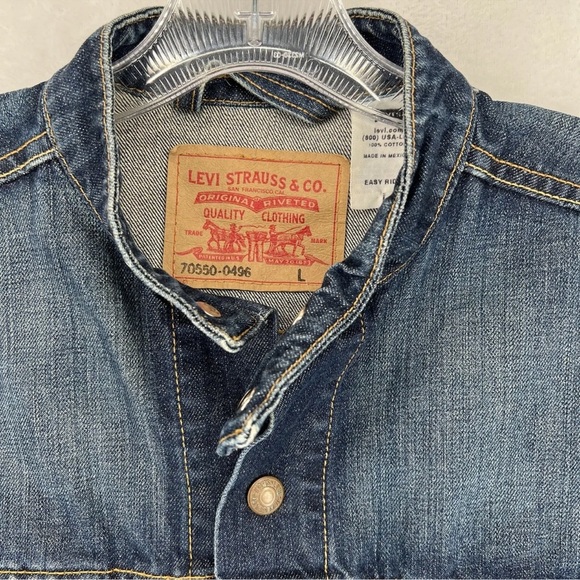 Vintage Levi's Easy Rider Dark / Mid Wash Denim Jean Jacket Large Y2K 70550-0496 - Picture 3 of 13